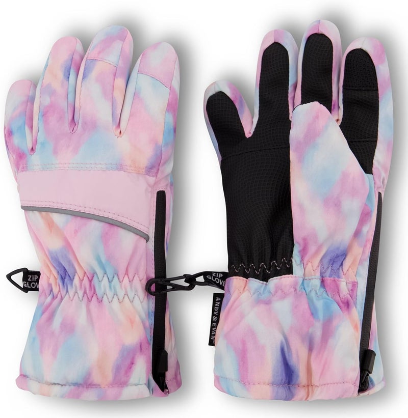 Andy & Evan Kids' Zip Gloves, Waterproof Winter Snow Gloves, Side Zippers, Touchscreen, Ski Snowboard Sledding, Warm Fleece Palms - Image 1